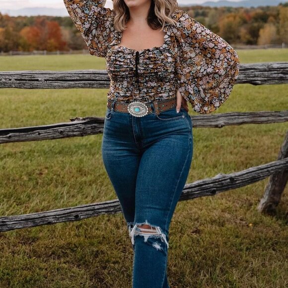 Women\'s Western Leather Belt Vintage Country Belt Cowgirl Jeans Turquoise Buckle